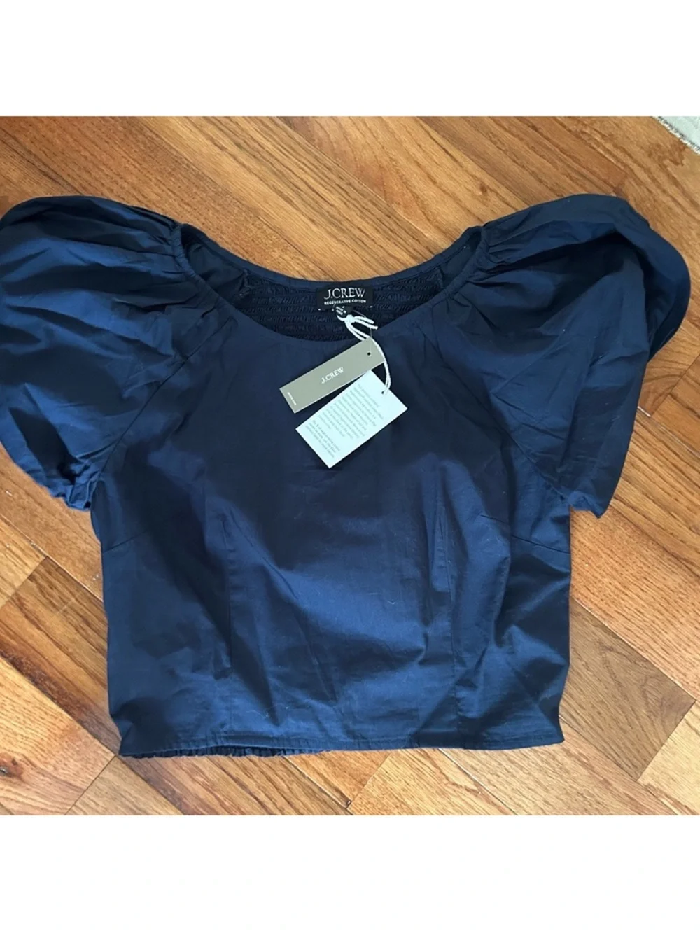 NWT J.Crew Puff-Sleeve Crop Top in Navy size 6